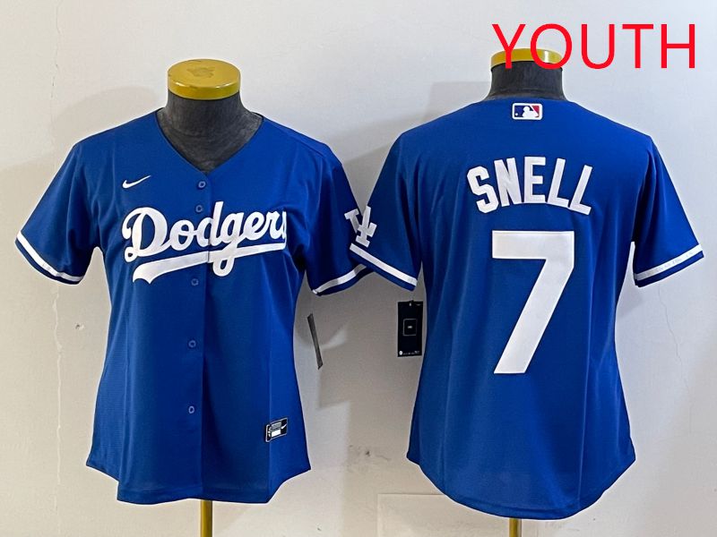 Youth Los Angeles Dodgers #7 Snell Blue Game 2025 Nike MLB Jersey style 1